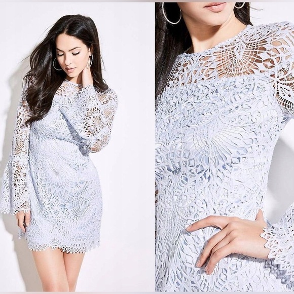 Marciano Dresses & Skirts - Marciano Light Blue Lace Long Sleeve Dress